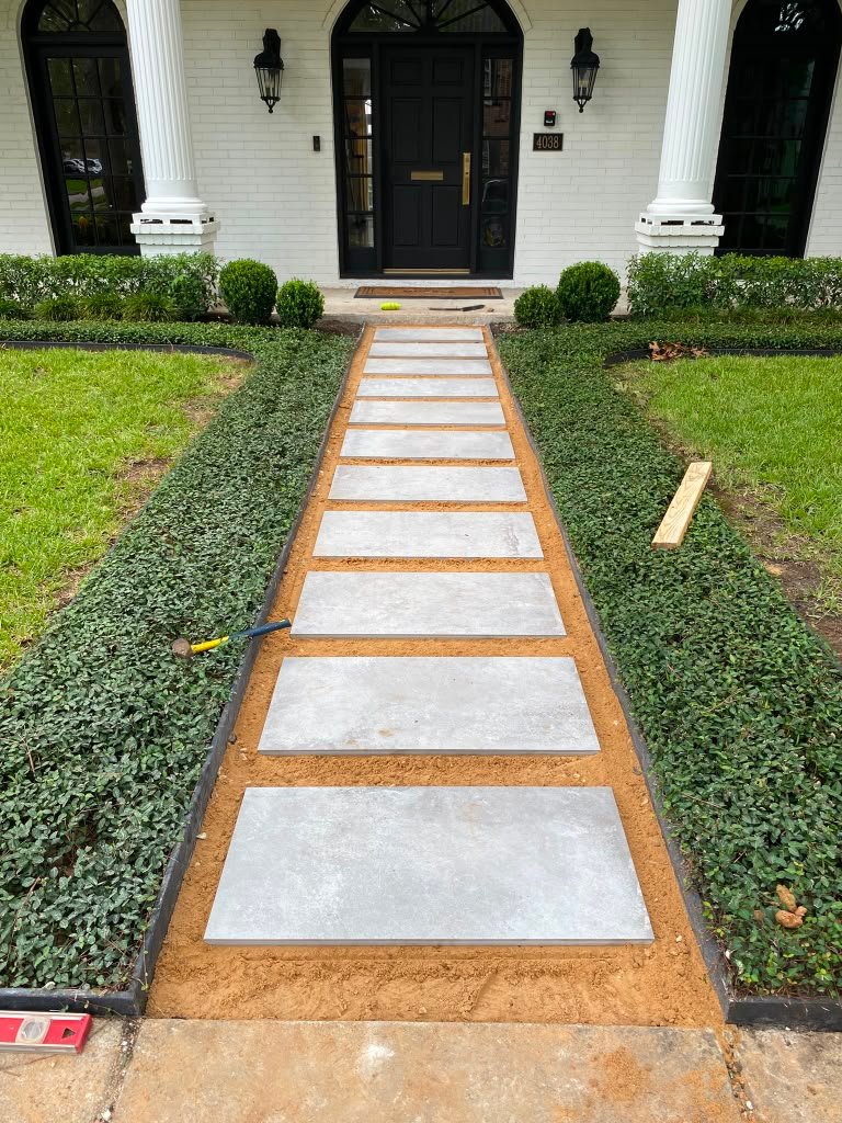Landscaped walkway integrated into a residential outdoor area